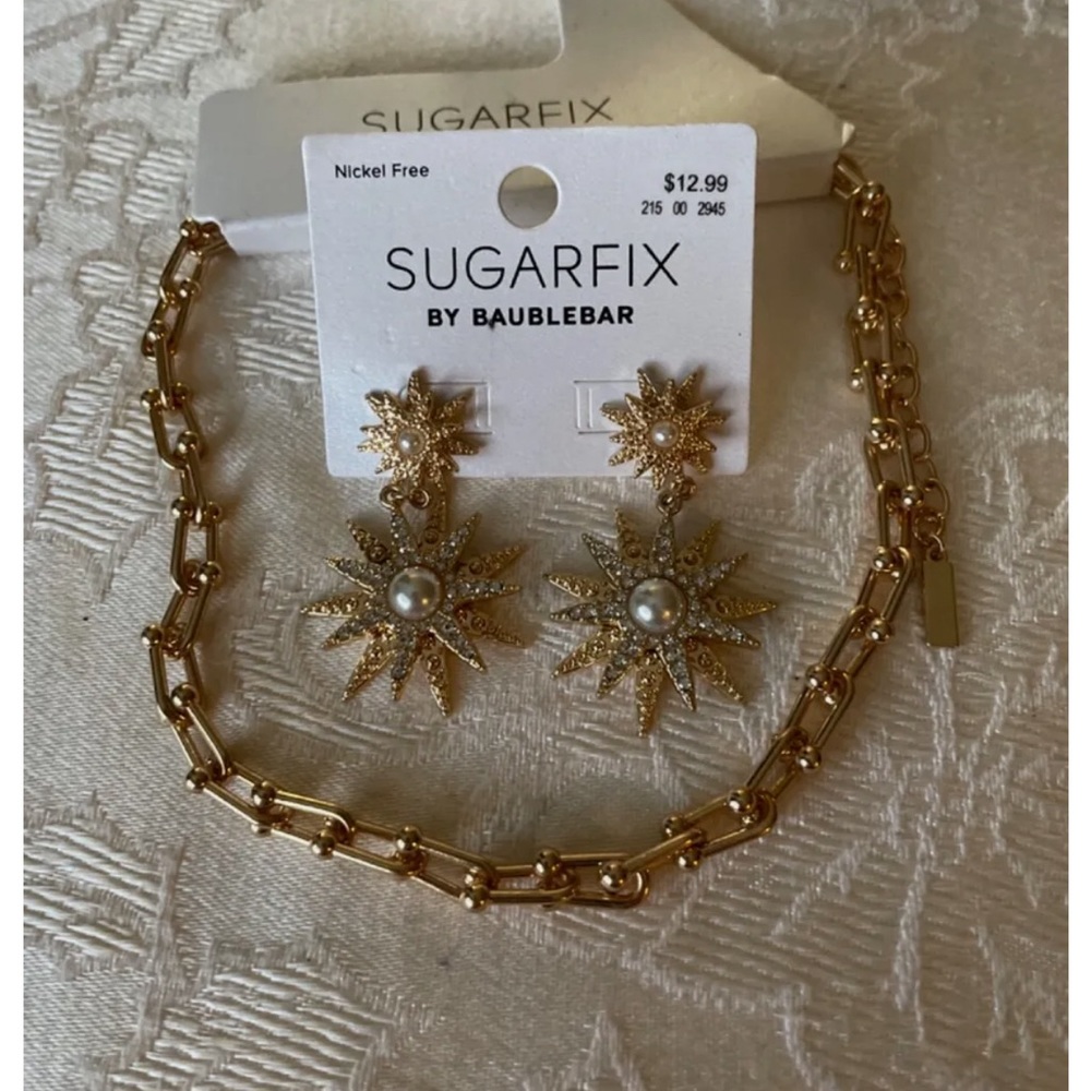 New On Cards Sugarfix Baublebar Gold Tone Chain Necklace & Earrings